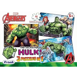 frank marvel avengers puzzles - the incredible hulk - 48 pieces 3 in 1 jigsaw puzzles for kids for age 5 years old and above - engaging puzzle for kids - 90156