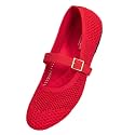 Frank Mully Women's Mary Jane Flats Comfortable Dressy Ballet Flats Casual Round Toe Slip On Washable Knitted Fabric Office Work Woman Shoes