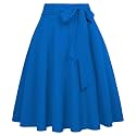 FRAULEIN Women's Flared Pleated Maxi Skirt High Waist A-Line with Pockets and Belt Accessories [Small-Plus Size]