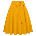 FRAULEIN Women's Flared Pleated Maxi Skirt High Waist A-Line with Pockets and Belt Accessories [Small-Plus Size]