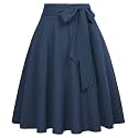 FRAULEIN Women's Flared Pleated Maxi Skirt High Waist A-Line with Pockets and Belt Accessories [Small-Plus Size]