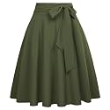 FRAULEIN Women's Flared Pleated Maxi Skirt High Waist A-Line with Pockets and Belt Accessories [Small-Plus Size]