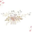 FRCOLOR Golden Floral Pearl Rhinestone Hair Comb for Bride Bridal Wedding Hair Accessory Alloy Material Secure Fit for Party and Engagement