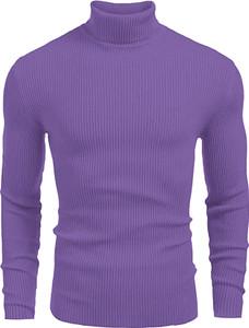freaks self design high neck casual men purple sweater