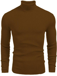 freaks self design high neck casual men brown sweater