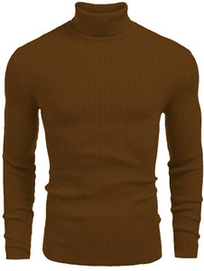 freaks self design high neck casual men brown sweater
