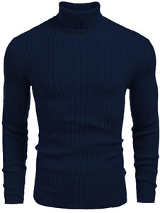 freaks self design high neck casual men dark blue sweater