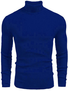 freaks self design high neck casual men blue sweater