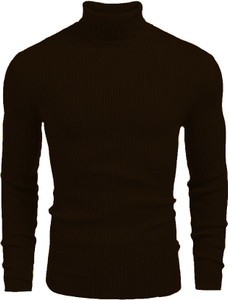freaks self design high neck casual men brown sweater