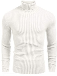 freaks self design high neck casual men white sweater