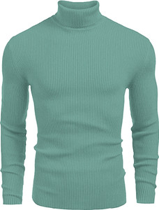 freaks self design high neck casual men green sweater