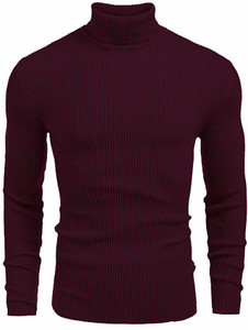 freaks self design high neck casual men maroon sweater