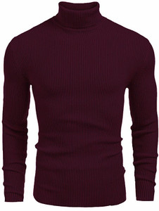 freaks self design high neck casual men maroon sweater