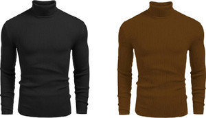 freaks solid high neck casual men multicolor sweater