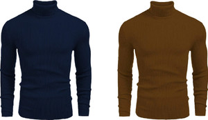 freaks solid high neck casual men multicolor sweater