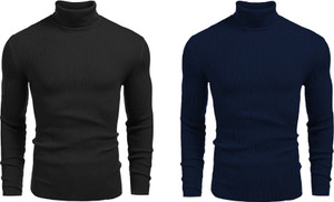freaks solid high neck casual men blue grey sweater