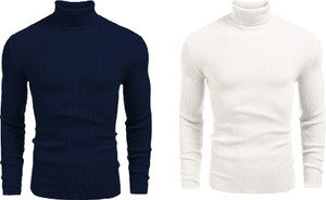 freaks solid high neck casual men blue white sweater