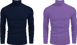 freaks solid high neck casual men dark blue purple sweater