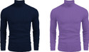 FREAKS Solid High Neck Casual Men Dark Blue, Purple Sweater