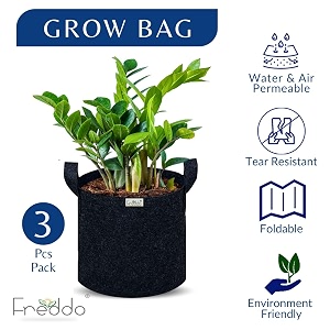 freddo-grow bags pots with handles heavy duty 400 gsm non woven fabric for vegetableflowerplant amp gardening- dark grey color- 8 x 8 inch-pack of 3 pieces