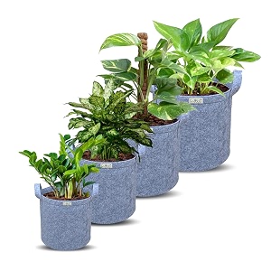 freddo-grow bags pots with handles heavy duty 400 gsm non woven fabric for vegetableflowerplant amp gardening- grey color- 4 size -set of 4 pieces