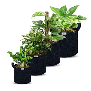 freddo-grow bags pots with handles heavy duty 400 gsm non woven fabric for vegetableflowerplant amp gardening- dark grey color- 4 size -set of 4 pieces