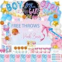 Hombae Free Throws or Pink Bows Gender Reveal Decorations, 169 PCs Boy or Girl Gender Reveal Decorations Backdrop Balloon Garland Banner Tablecloth Cake Cupcake Topper Box Cutout Poster Sash