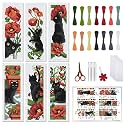 FREEBLOSS 6 Set 11CT Cross Stitch Bookmark Kits 8"x2.4" Cat&amp;Flowers