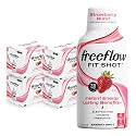 Freeflow Fit Energy Shots, Strawberry Burst, Natural Caffeine Boost with L-theanine, Ginseng, Vitamins, Prebiotics, Electrolytes (24 Count, 2oz Shots)