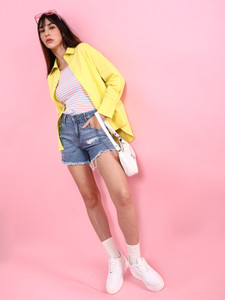 freehand women solid casual yellow shirt