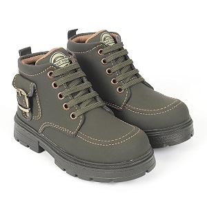 freeplay kids boys lace-up ankle boots with buckle strap  stylish casual outdoor boots  anti-slip durable sole  comfortable fit  black blue green tan