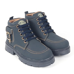 freeplay kids boys lace-up ankle boots with buckle strap  stylish casual outdoor boots  anti-slip durable sole  comfortable fit  black blue green tan