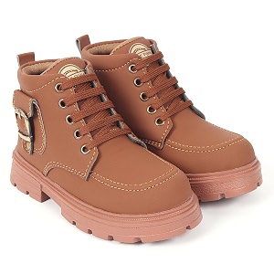 freeplay kids boys lace-up ankle boots with buckle strap  stylish casual outdoor boots  anti-slip durable sole  comfortable fit  black blue green tan