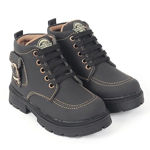 freeplay kids boys lace-up ankle boots with buckle strap  stylish casual outdoor boots  anti-slip durable sole  comfortable fit  black blue green tan