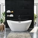 Freestanding Bathtub, Acrylic, Deep Soaking Tub with Non-Slip Surface, Modern Free Standing Bath Tub, Chrome Drain, CUPC Certified, Easy Install, Space-Saving Bathtub for Bathrooms, White, 67''