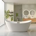 GarveeLife Freestanding Bathtubs 59 Inch Acrylic Free Standing Bathtub, Modern Soaking Tub with Integrated Overflow & Chrome Drain for Bathroom Remodel