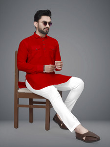 freluro men cotton blend kurta pyjama set