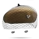 huablo French Berets Hat with Veil Premium Cashmere Beret Elegant Church Wool Hat for Women Solid Artist Hat