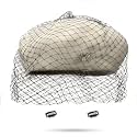 huablo French Berets Hat with Veil Premium Cashmere Beret Elegant Church Wool Hat for Women Solid Artist Hat