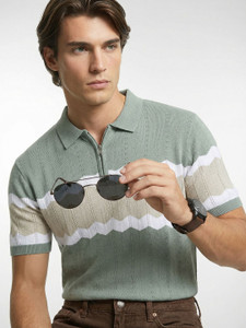 French Connection Colorblock Men Polo Neck Green
