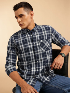 French Connection Men Checkered Casual Blue Shirt