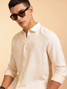 French Connection Men Solid Casual Cream Shirt