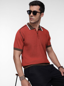 French Connection Self Design Men Polo Neck