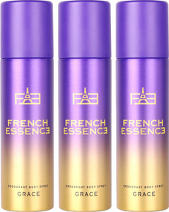 french essence grace long lasting fragrance 150ml each deodorant spray - for women 450 ml pack of 3