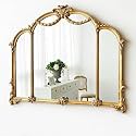 French Retro Bathroom Mirror Wall-Mounted Desktop Vanity European-Style Carved Smart Three-Sided Makeup.，47.280 * 70cm