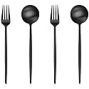 French Style 4-Piece Cutlery Set – 2 Tablespoons &amp; 2 Dinner Forks, Stainless Steel Silverware Tableware, Ideal for Home, Restaurant, and Gifting (Matte Black)
