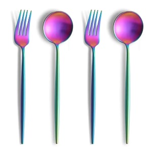 french style 4-piece cutlery set  2 tablespoons amp 2 dinner forks stainless steel silverware tableware ideal for home restaurant and gifting rainbow