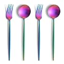 French Style 4-Piece Cutlery Set – 2 Tablespoons &amp; 2 Dinner Forks, Stainless Steel Silverware Tableware, Ideal for Home, Restaurant, and Gifting (Rainbow)