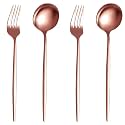 French Style 4-Piece Cutlery Set – 2 Tablespoons &amp; 2 Dinner Forks, Stainless Steel Silverware Tableware, Ideal for Home, Restaurant, and Gifting (Rosegold)
