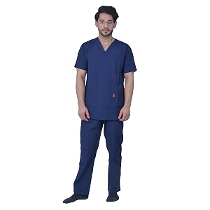 unisex v-neck light weight polyester viscose medical scrub suit for doctors top and bottom with 5 pockets size 34 - xs navy blue